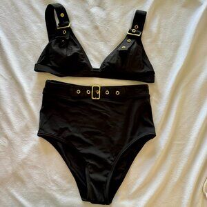 Venus Bikini bathing suit; 6 bottom; C cup; buckle detailing, BLK, removable pad